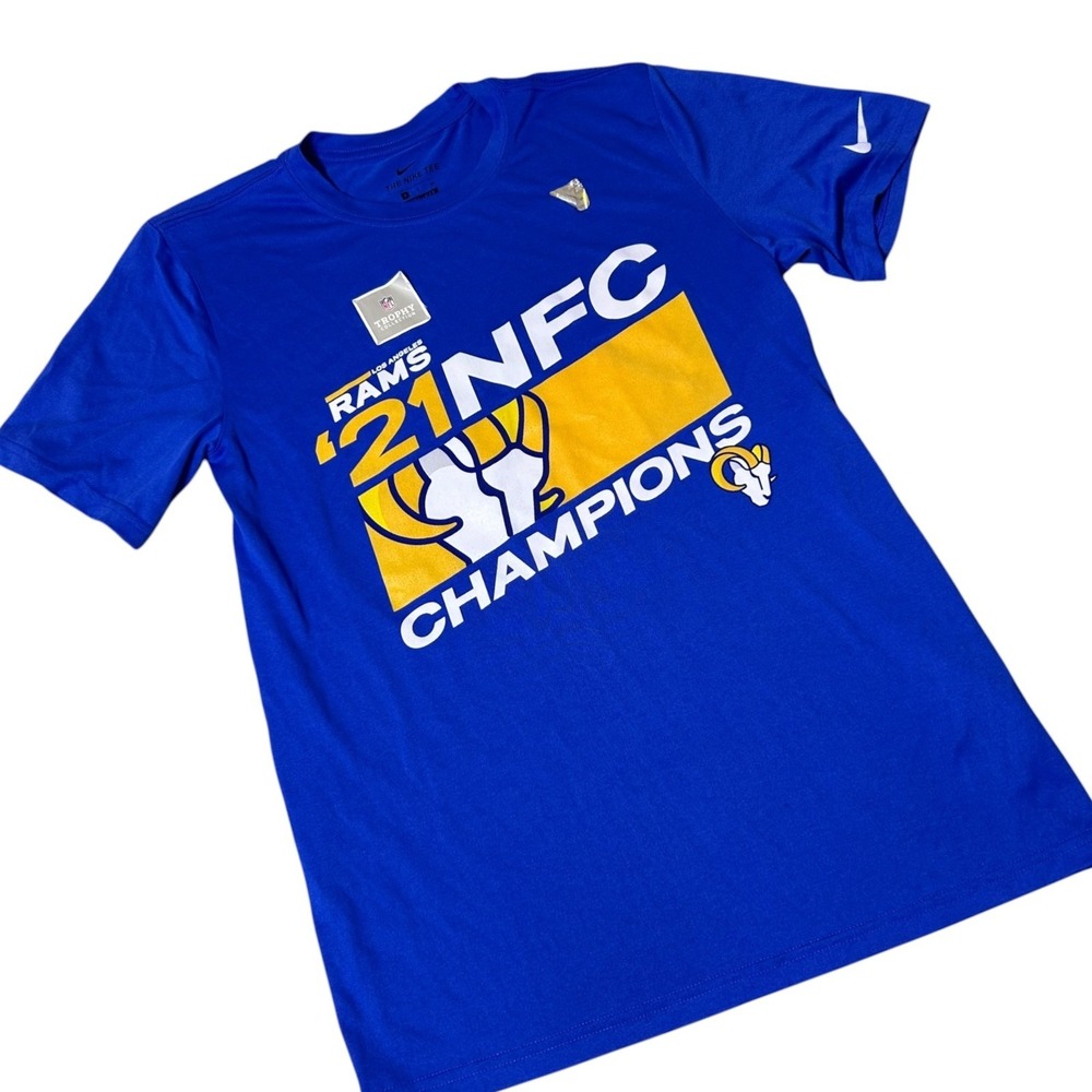 Nike Los Angeles Rams 2021 NFC Champions Dri-FIT Blue T-Shirt Mens Small NFL